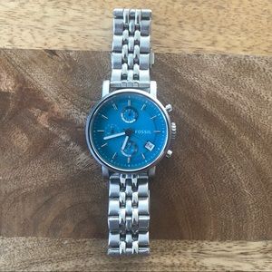 Turquoise silver chronograph style watch